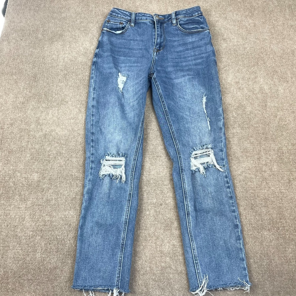 Fashion Nova Jeans Womens 7 Blue Denim Stretch Cotton Distressed Frayed Hem